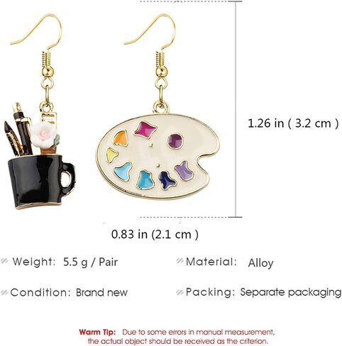 coadipress Artist Paint Palette and Paint Brush Earrings for Women Girls Unique Colorful Enamel Painter Artist Dangle Drop Art Paint Pallet Pendant Earrings Jewelry Gifts in Saudi Arabia