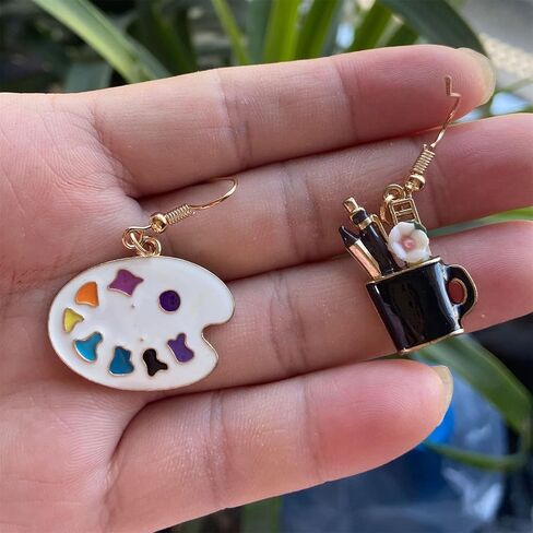 coadipress Artist Paint Palette and Paint Brush Earrings for Women Girls Unique Colorful Enamel Painter Artist Dangle Drop Art Paint Pallet Pendant Earrings Jewelry Gifts in Saudi Arabia