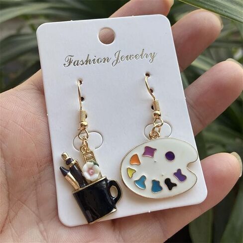 coadipress Artist Paint Palette and Paint Brush Earrings for Women Girls Unique Colorful Enamel Painter Artist Dangle Drop Art Paint Pallet Pendant Earrings Jewelry Gifts in Saudi Arabia