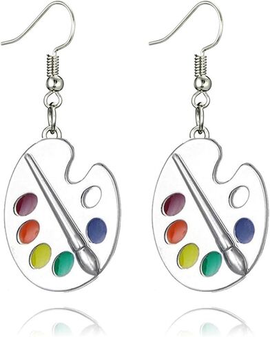 coadipress Artist Paint Palette and Paint Brush Earrings for Women Girls Unique Colorful Enamel Painter Artist Dangle Drop Art Paint Pallet Pendant Earrings Jewelry Gifts in Saudi Arabia
