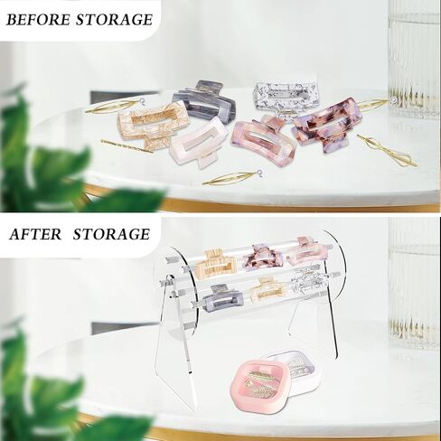 Clear Acrylic Hair Claw Clip Holder, Hair Accessories Organizer & 2 Pcs Hair Tie Organizer 360° Rotating Hair Clip Headband Storage Holder for Women Girls Hair Accessories(Pink&White) in Kuwait