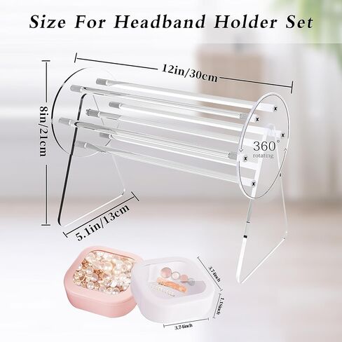 Clear Acrylic Hair Claw Clip Holder, Hair Accessories Organizer & 2 Pcs Hair Tie Organizer 360° Rotating Hair Clip Headband Storage Holder for Women Girls Hair Accessories(Pink&White) in Kuwait