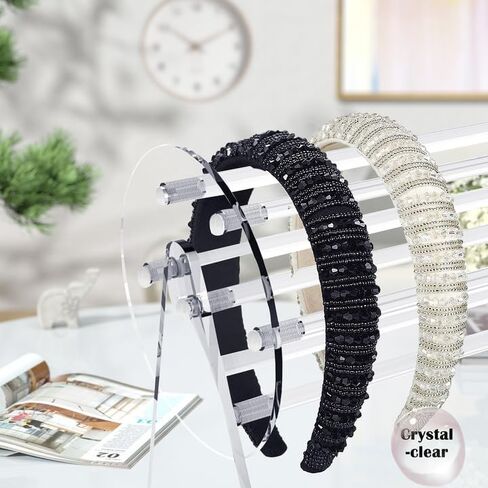 Clear Acrylic Hair Claw Clip Holder, Hair Accessories Organizer & 2 Pcs Hair Tie Organizer 360° Rotating Hair Clip Headband Storage Holder for Women Girls Hair Accessories(Pink&White) in Kuwait