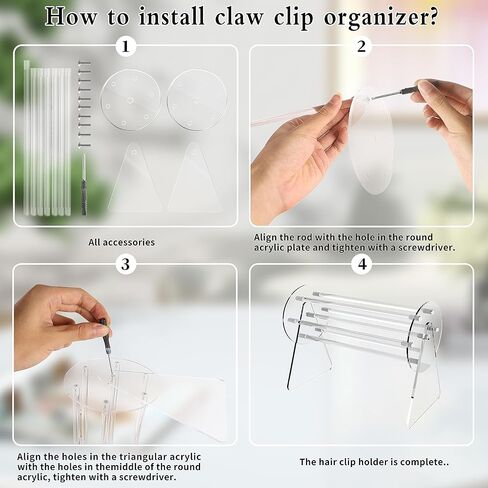 Clear Acrylic Hair Claw Clip Holder, Hair Accessories Organizer & 2 Pcs Hair Tie Organizer 360° Rotating Hair Clip Headband Storage Holder for Women Girls Hair Accessories(Pink&White) in Kuwait