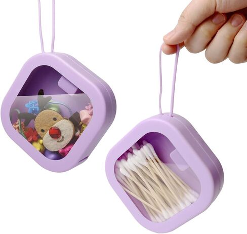 Gnjoyxuan Hair Tie Organizer, 2pcs Travel Qtip Cotton Swab Holder Dispenser with Lids, Jewelry Organizer Small Hanging Storage Case Box for Bathroom Vanity Dresser Decor (Purple) in Kuwait
