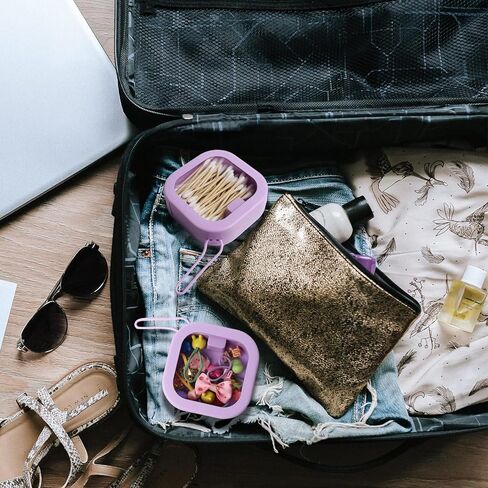 Gnjoyxuan Hair Tie Organizer, 2pcs Travel Qtip Cotton Swab Holder Dispenser with Lids, Jewelry Organizer Small Hanging Storage Case Box for Bathroom Vanity Dresser Decor (Purple) in Kuwait