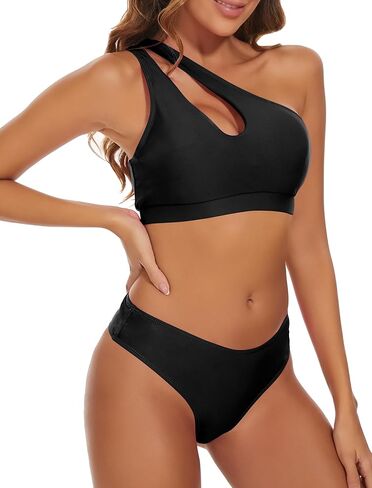 المرأة بيكيني واحد الكتف مجموعة انقطاع ملابس السباحة عالية مخصر بيكيني عالية قطع قطعتين المايوه أعلى ثوب السباحة in Kuwait