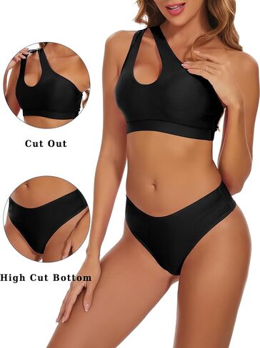 المرأة بيكيني واحد الكتف مجموعة انقطاع ملابس السباحة عالية مخصر بيكيني عالية قطع قطعتين المايوه أعلى ثوب السباحة in Kuwait