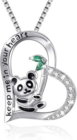 Panda Necklace for Women, Keep Me in Your Heart 925 Sterling Silver Cute Animal Love Heart Pendant Necklace for Women Girls Birthday Gifts in Saudi Arabia