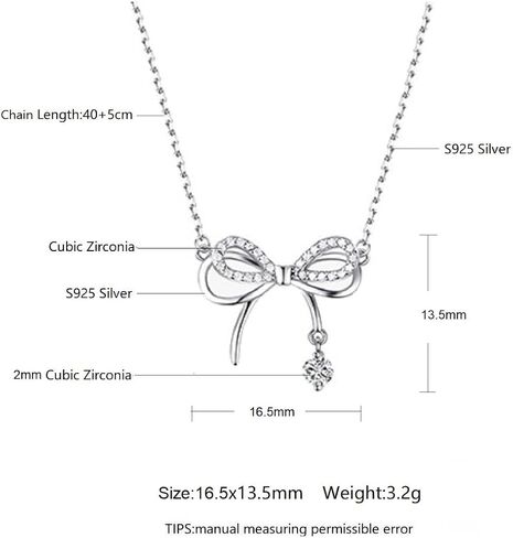 Sterling Silver Three-Dimensional Bow Ribbon Knot Pendant Necklace Simulated Diamond Cubic Zirconia Crystal Bowknot Jewelry for Women Girls in Kuwait