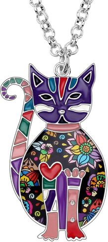 DOWAY Cute Enamel Cat Necklace for Women Girls Floral Enamel Pet Kitten Pendant Jewelry Gift in Saudi Arabia