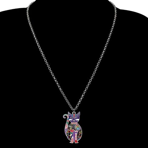 DOWAY Cute Enamel Cat Necklace for Women Girls Floral Enamel Pet Kitten Pendant Jewelry Gift in Saudi Arabia