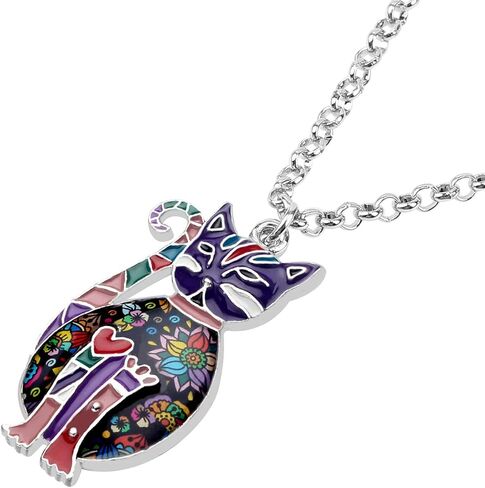 DOWAY Cute Enamel Cat Necklace for Women Girls Floral Enamel Pet Kitten Pendant Jewelry Gift in Saudi Arabia