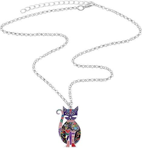 DOWAY Cute Enamel Cat Necklace for Women Girls Floral Enamel Pet Kitten Pendant Jewelry Gift in Saudi Arabia
