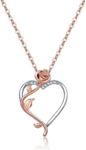 Pingyongchang Rose Heart Necklaces for Women Girls, Rose Love Heart Pendant Necklace Jewelry Mothers Day Valentines Anniversary Birthday Gifts for Her Women Wife Girlfriend Mom, Metal Rhinestone, No in Saudi Arabia