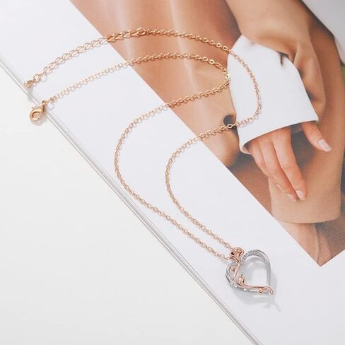 Pingyongchang Rose Heart Necklaces for Women Girls, Rose Love Heart Pendant Necklace Jewelry Mothers Day Valentines Anniversary Birthday Gifts for Her Women Wife Girlfriend Mom, Metal Rhinestone, No in Saudi Arabia