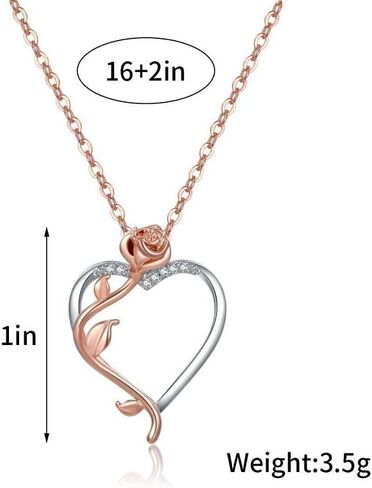 Pingyongchang Rose Heart Necklaces for Women Girls, Rose Love Heart Pendant Necklace Jewelry Mothers Day Valentines Anniversary Birthday Gifts for Her Women Wife Girlfriend Mom, Metal Rhinestone, No in Saudi Arabia