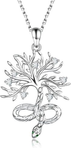 Tree of Life Necklace for Women - 925 Sterling Silver Snake Pendant Cubic Zirconia Family Trees Jewelry Dainty Gifts for Girls Mom Her, Sterling Silver, Cubic Zirconia in Kuwait