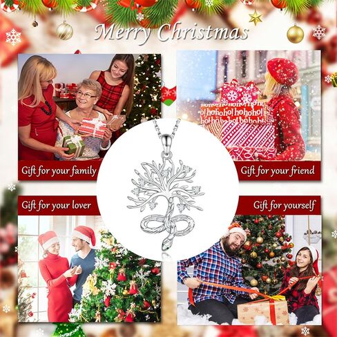 Tree of Life Necklace for Women - 925 Sterling Silver Snake Pendant Cubic Zirconia Family Trees Jewelry Dainty Gifts for Girls Mom Her, Sterling Silver, Cubic Zirconia in Kuwait