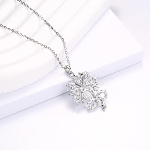 Tree of Life Necklace for Women - 925 Sterling Silver Snake Pendant Cubic Zirconia Family Trees Jewelry Dainty Gifts for Girls Mom Her, Sterling Silver, Cubic Zirconia in Kuwait