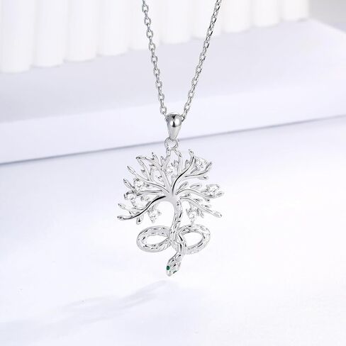 Tree of Life Necklace for Women - 925 Sterling Silver Snake Pendant Cubic Zirconia Family Trees Jewelry Dainty Gifts for Girls Mom Her, Sterling Silver, Cubic Zirconia in Kuwait