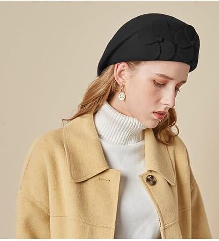 INOGIH Wool Blend French Beret Hat for Women Solid Beanie Cap Stretchable Winter Warm Beret in Saudi Arabia