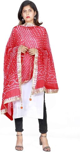 وشاح حريري Jaipuri Rajasthani Bandhani Bandhej النسائي ثقيل متعدد الألوان مع عمل Gota ولاتكان in Saudi Arabia