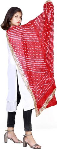 وشاح حريري Jaipuri Rajasthani Bandhani Bandhej النسائي ثقيل متعدد الألوان مع عمل Gota ولاتكان in Saudi Arabia