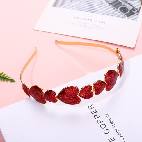Valentine's Day Headband Glitter Heart Headband Sparky Sweet Love Heart Hairband Hair Accessories for Women Girls Festive Holiday Gift Fuchsia in Saudi Arabia