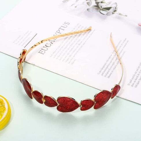 Valentine's Day Headband Glitter Heart Headband Sparky Sweet Love Heart Hairband Hair Accessories for Women Girls Festive Holiday Gift Fuchsia in Saudi Arabia