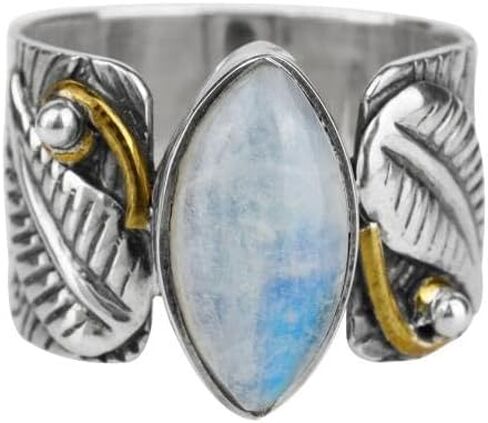 YoTreasure الأزرق النحاس الفيروز قوس قزح Moonstone الصلبة 925 فضة النحاس واسعة النطاق بوهو خاتم in Saudi Arabia