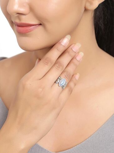 YoTreasure الأزرق النحاس الفيروز قوس قزح Moonstone الصلبة 925 فضة النحاس واسعة النطاق بوهو خاتم in Saudi Arabia