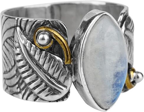 YoTreasure الأزرق النحاس الفيروز قوس قزح Moonstone الصلبة 925 فضة النحاس واسعة النطاق بوهو خاتم in Saudi Arabia