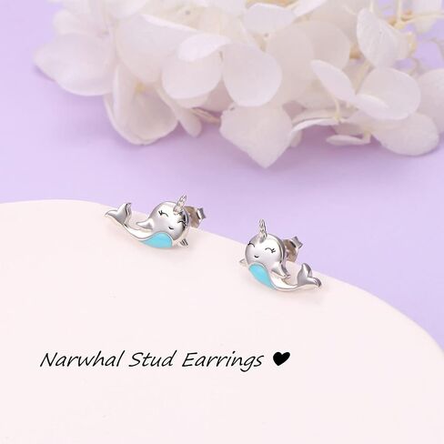 925 Sterling Silver Animal Stud Earrings for Women Girls Panda/Narwhal/Piggy/Frog/Dinosaur/Bunny Earrings Jewelly Birthday Christmas Animal Fans Gifts in Saudi Arabia