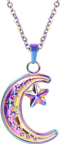 Jude Jewelers Stainless Steel Moon Crescent Star Style Wedding Statement Vacation Birthday Pendant Necklace in Saudi Arabia