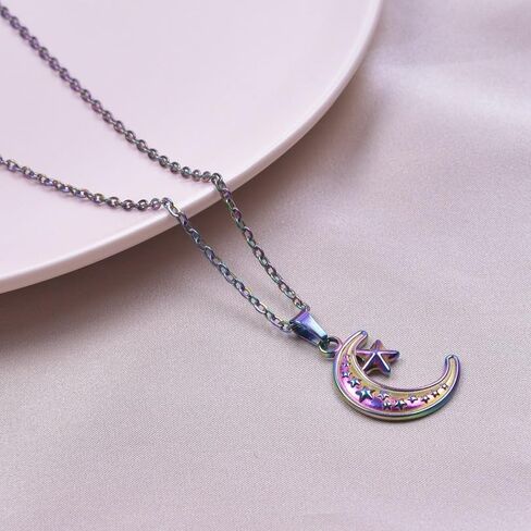 Jude Jewelers Stainless Steel Moon Crescent Star Style Wedding Statement Vacation Birthday Pendant Necklace in Saudi Arabia