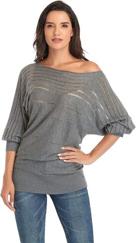 سترة نسائية من Dilgul بدون أكتاف وأكمام تشبه جناح الخفاش، سترة فضفاضة كبيرة الحجم وشبه شفافة ومتماسكة، سترة فضفاضة in Kuwait