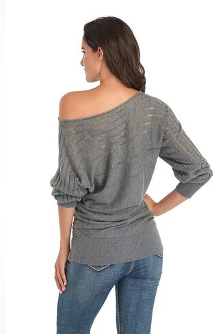 سترة نسائية من Dilgul بدون أكتاف وأكمام تشبه جناح الخفاش، سترة فضفاضة كبيرة الحجم وشبه شفافة ومتماسكة، سترة فضفاضة in Kuwait