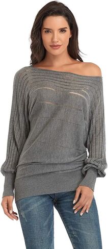 سترة نسائية من Dilgul بدون أكتاف وأكمام تشبه جناح الخفاش، سترة فضفاضة كبيرة الحجم وشبه شفافة ومتماسكة، سترة فضفاضة in Kuwait