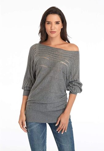 سترة نسائية من Dilgul بدون أكتاف وأكمام تشبه جناح الخفاش، سترة فضفاضة كبيرة الحجم وشبه شفافة ومتماسكة، سترة فضفاضة in Kuwait