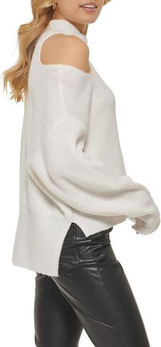 DKNY Women's Cold-Shoulder Ribbed Long Sleeve Sweater in Saudi Arabia