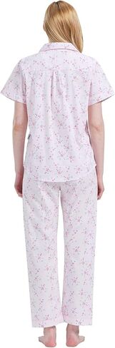 GLOBAL Women's 100% Cotton Pajama Set|Short-Sleeved with Pants PJs |Button Down Front Top&Drawstring Waist Bottom Nightwear in Saudi Arabia