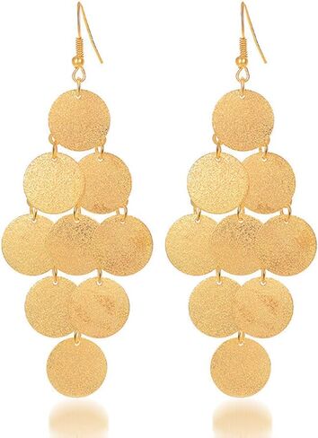 Geometric Circle Coin Drop Earrings Boho Long Sequins Dangle Earrings for Women Girls in Kuwait