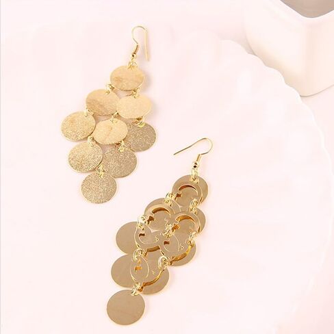 Geometric Circle Coin Drop Earrings Boho Long Sequins Dangle Earrings for Women Girls in Kuwait