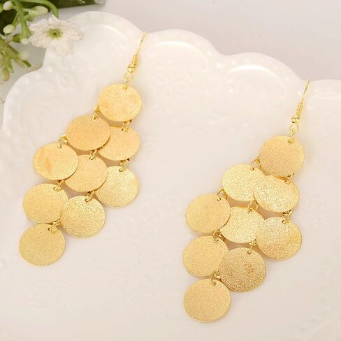 Geometric Circle Coin Drop Earrings Boho Long Sequins Dangle Earrings for Women Girls in Kuwait