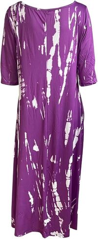 فستان نسائي طويل كاجوال بصبغة التعادل مقاس كبير نصف كم فضفاض وطويل مع جيب ملابس الشاطئ in Kuwait