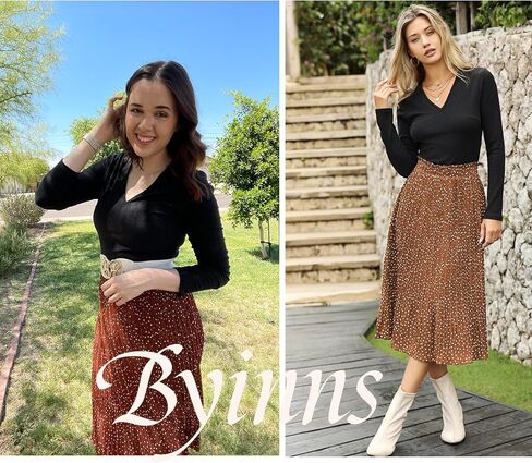 فستان Byinns النسائي ذو المقاس الكبير المرقعة وأكمام طويلة ورقبة على شكل حرف V فستان للمدرسين مطبوع للعمل فساتين متوسطة الطول كاجوال in Saudi Arabia