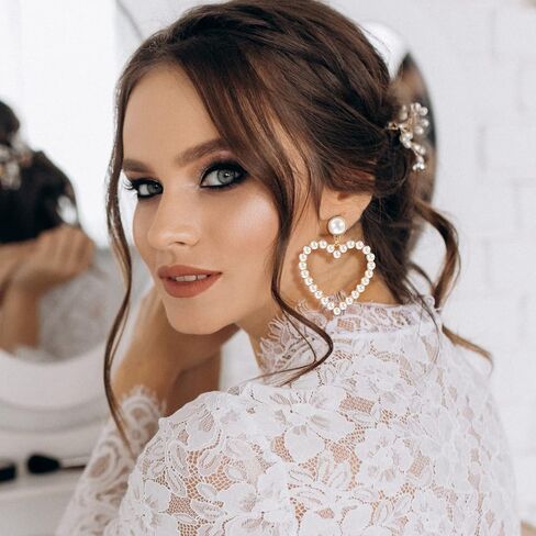 Pearl Heart Earrings Stud Dangling Women Girls Christmas Valentines Love Dangle Drop Earring Gold Fashion Statement Jewelry Bridal Wedding Prom Birthday Party Mother's Day Favor Gift, 2.36x1.96inch, in Kuwait