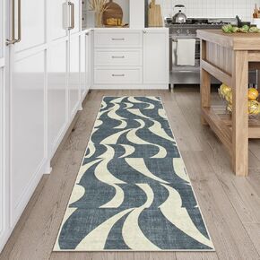 Lahome Entryway Rug Runner,2.5x8 Kitchen Runner Rugs Non Skid Washable,Low-Pile Modern Retro Swirl Abstract Runners Soft Indoor Carpet for Bedside Hallway Laundry Non-Slip,(8ft,Blue)