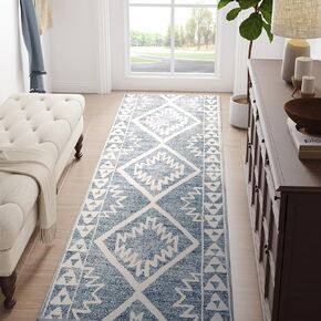jinchan Area Rug 8x10 Washable Rug - Geometric Living Room Rug Tile Pattern Floral Print Faux Wool Large Rug Farmhouse Soft Rug Stain Resistant Non-Slip Carpet for Bedroom Dining Room Office Grey